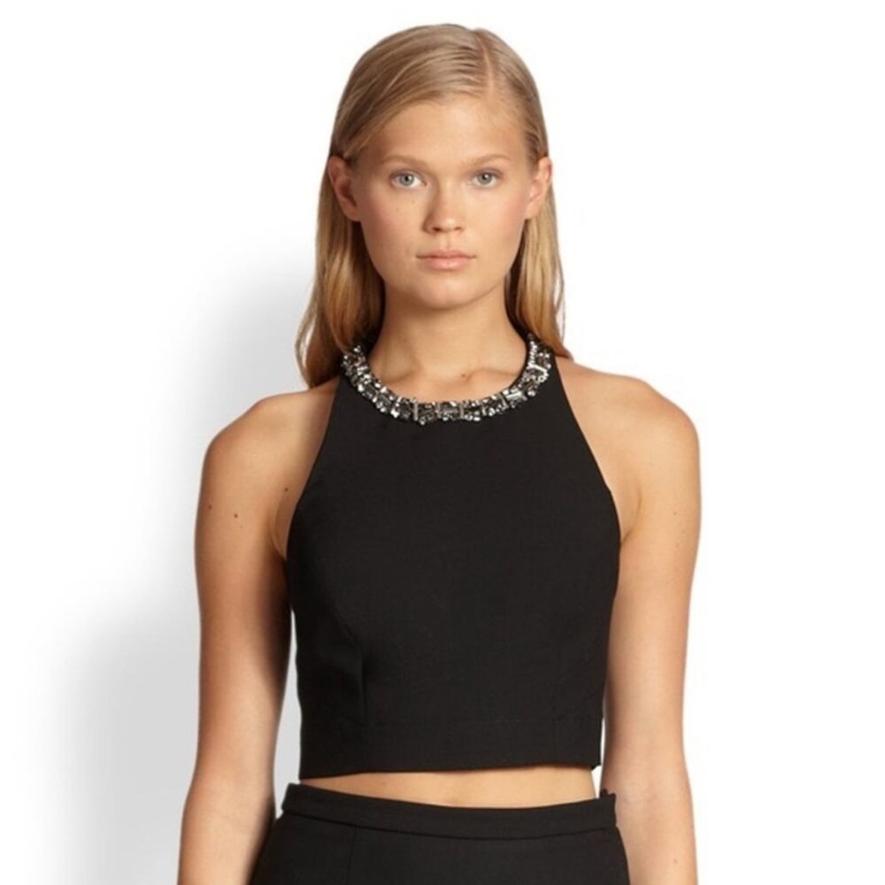Elizabeth and James Bejeweled Collar Black Crop Top Women’s Medium